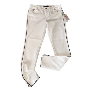 Ivanka Trump Womens White Black Trim Straight Leg Pants Sz 4 tulip hem new tags